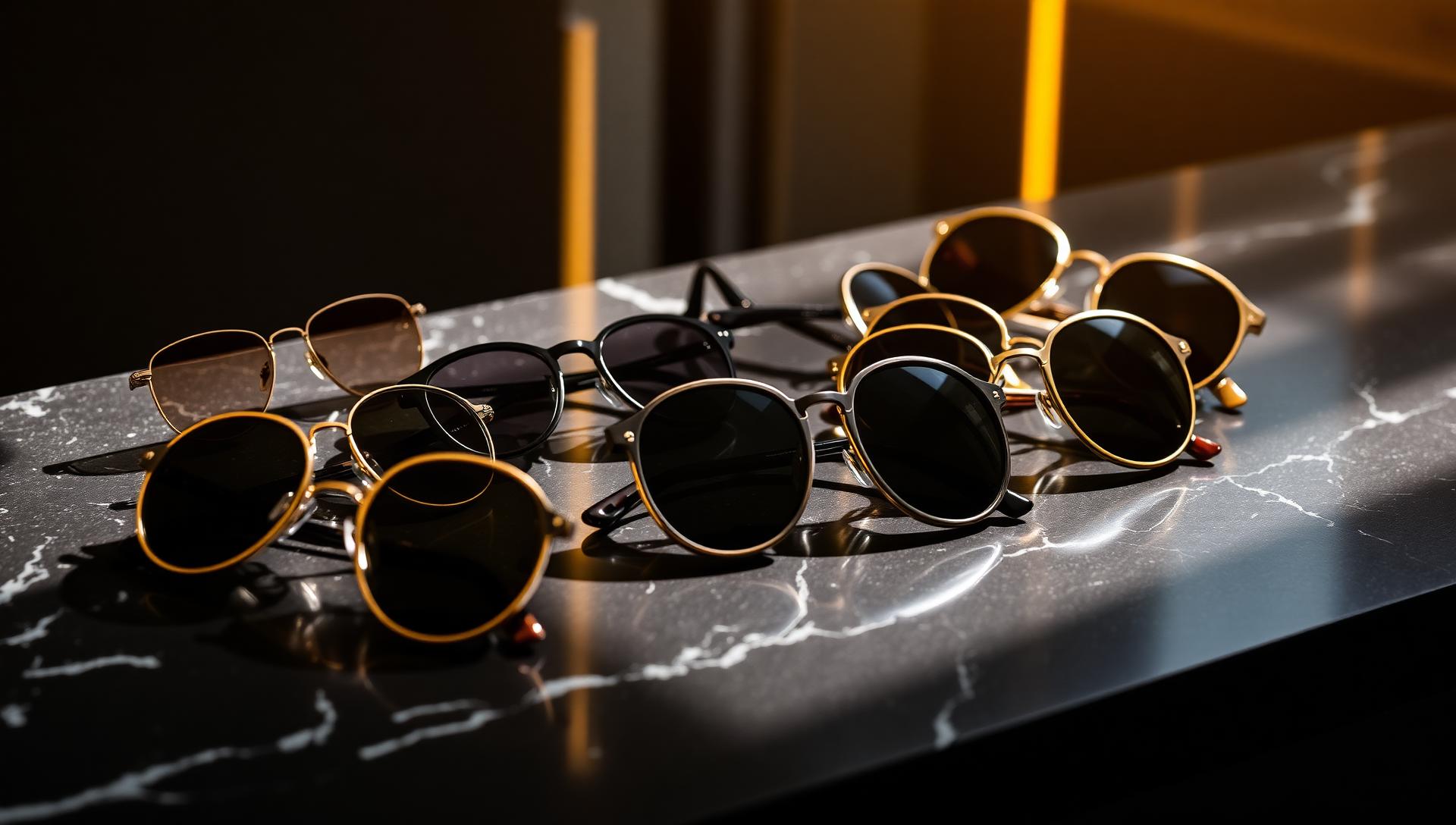 Designer eyewear collection on marble